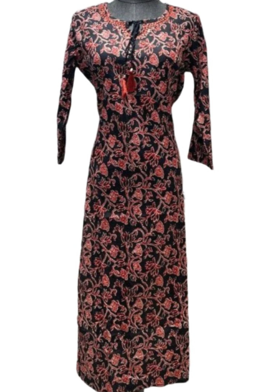 Black Cotton Kalamkari Kurta with Three Fourth Sleeves