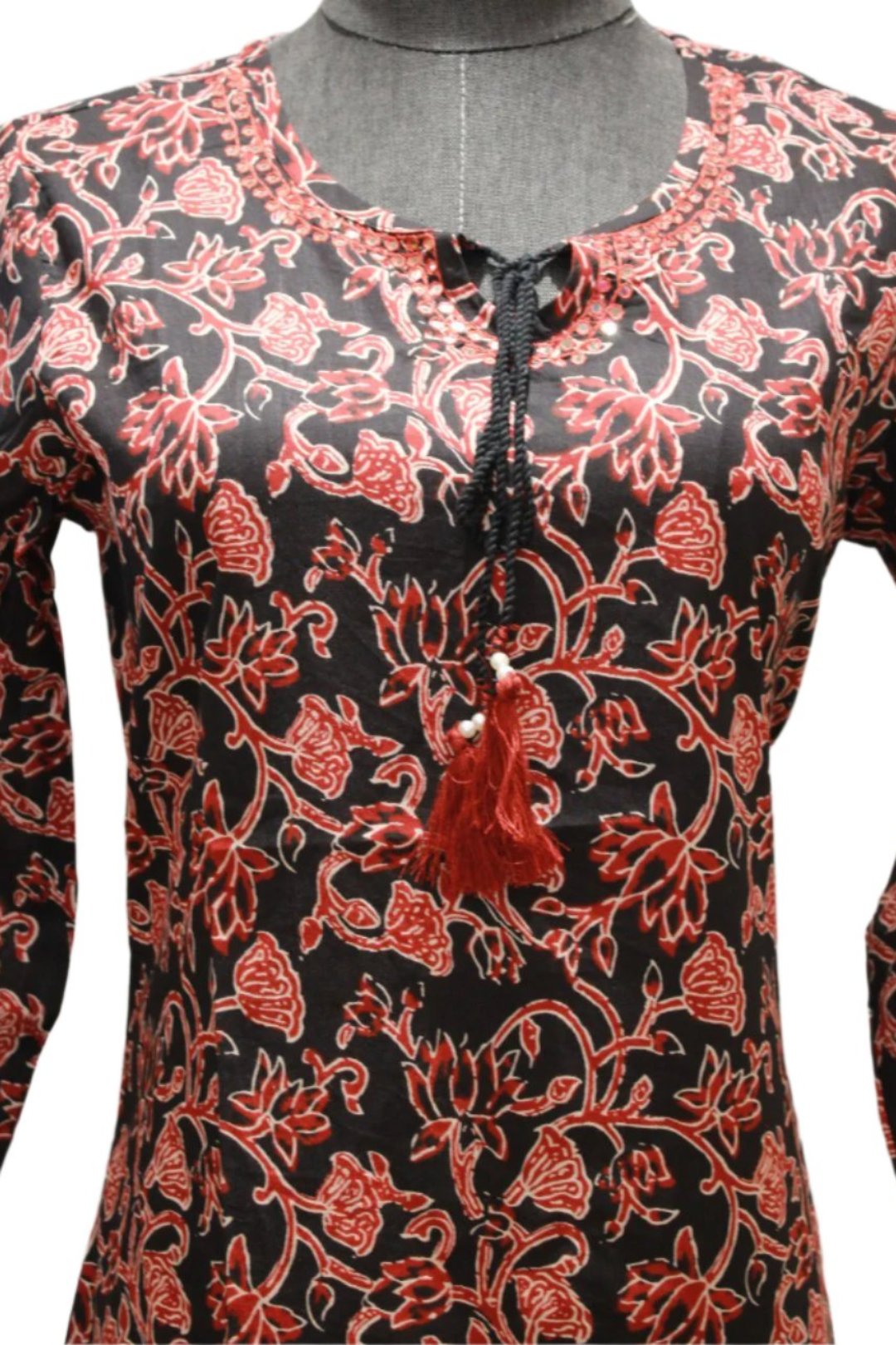 Black Cotton Kalamkari Kurta with Three Fourth Sleeves