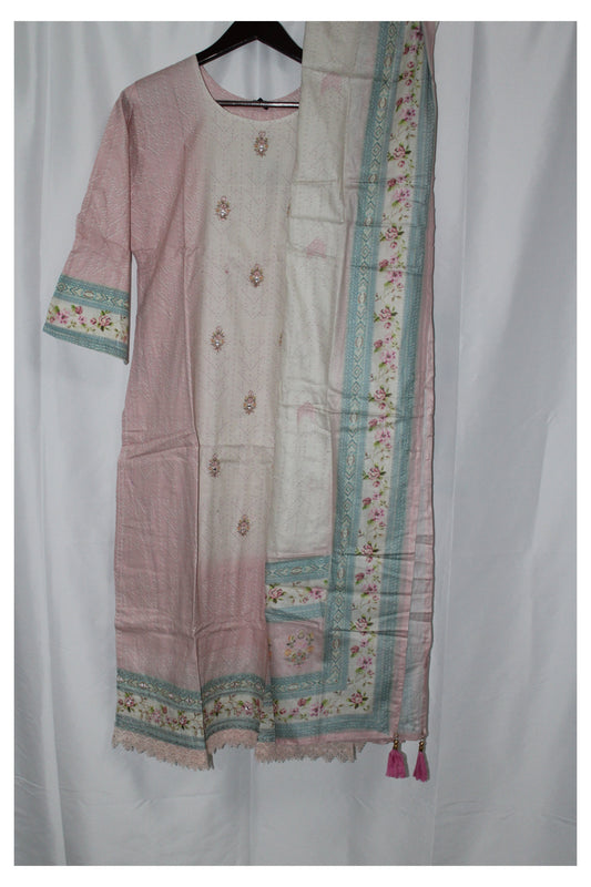 Women's Salwar Suit with Dupatta and Bottom Pant Cotton Round Neck Pastel Shade