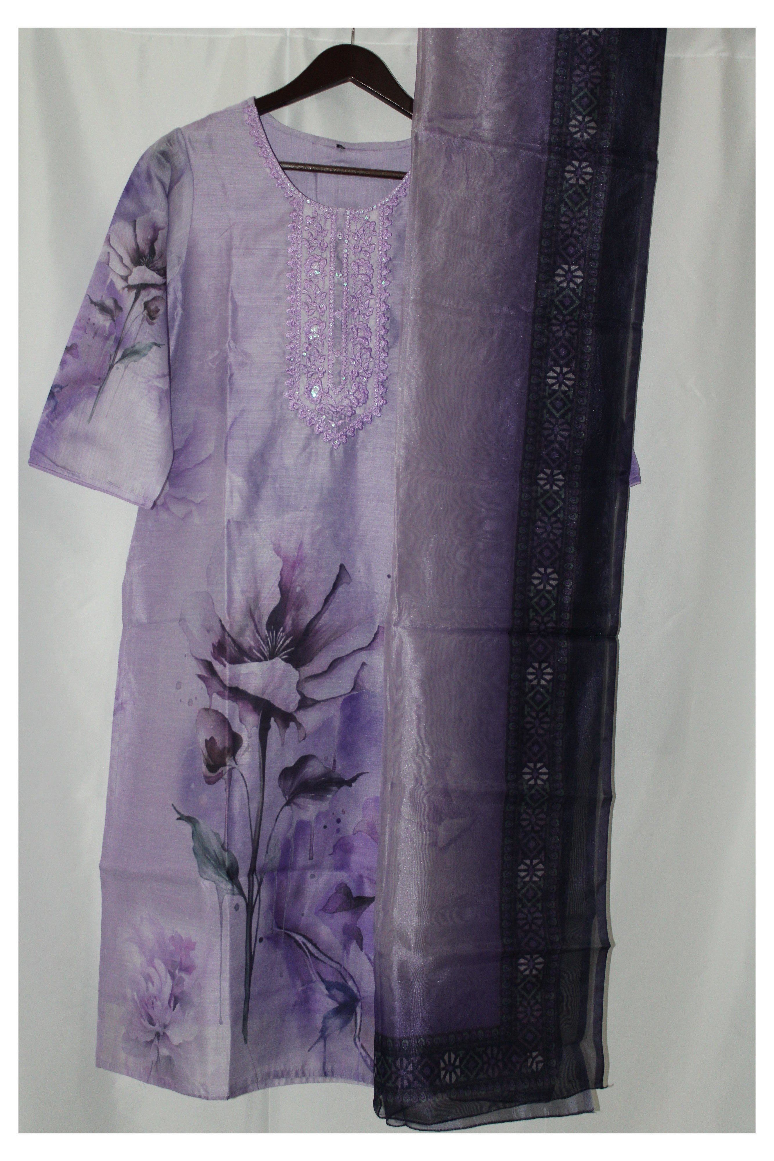 Women's Salwar Suit with Dupatta and Botton Pant Cotton Muslin Floral Print