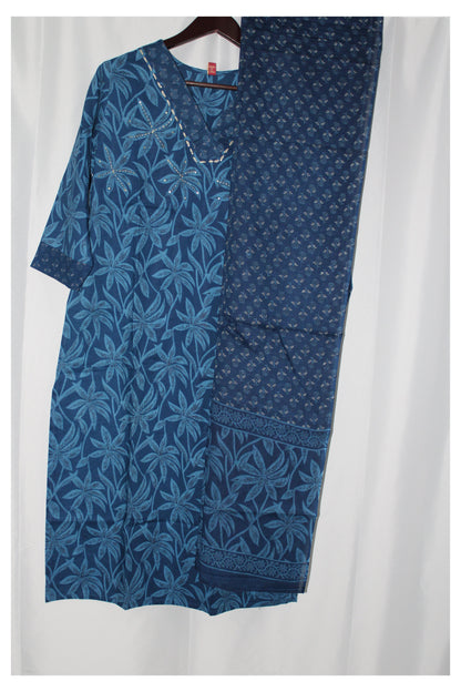 Women's Salwar Suit with Dupatta and Botton Pant Cotton V Neck.
