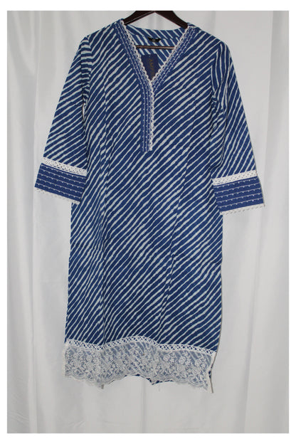 Women's Salwar Suit with Printed Dupatta and Bottom Pant Cotton Zebra Line Pattern