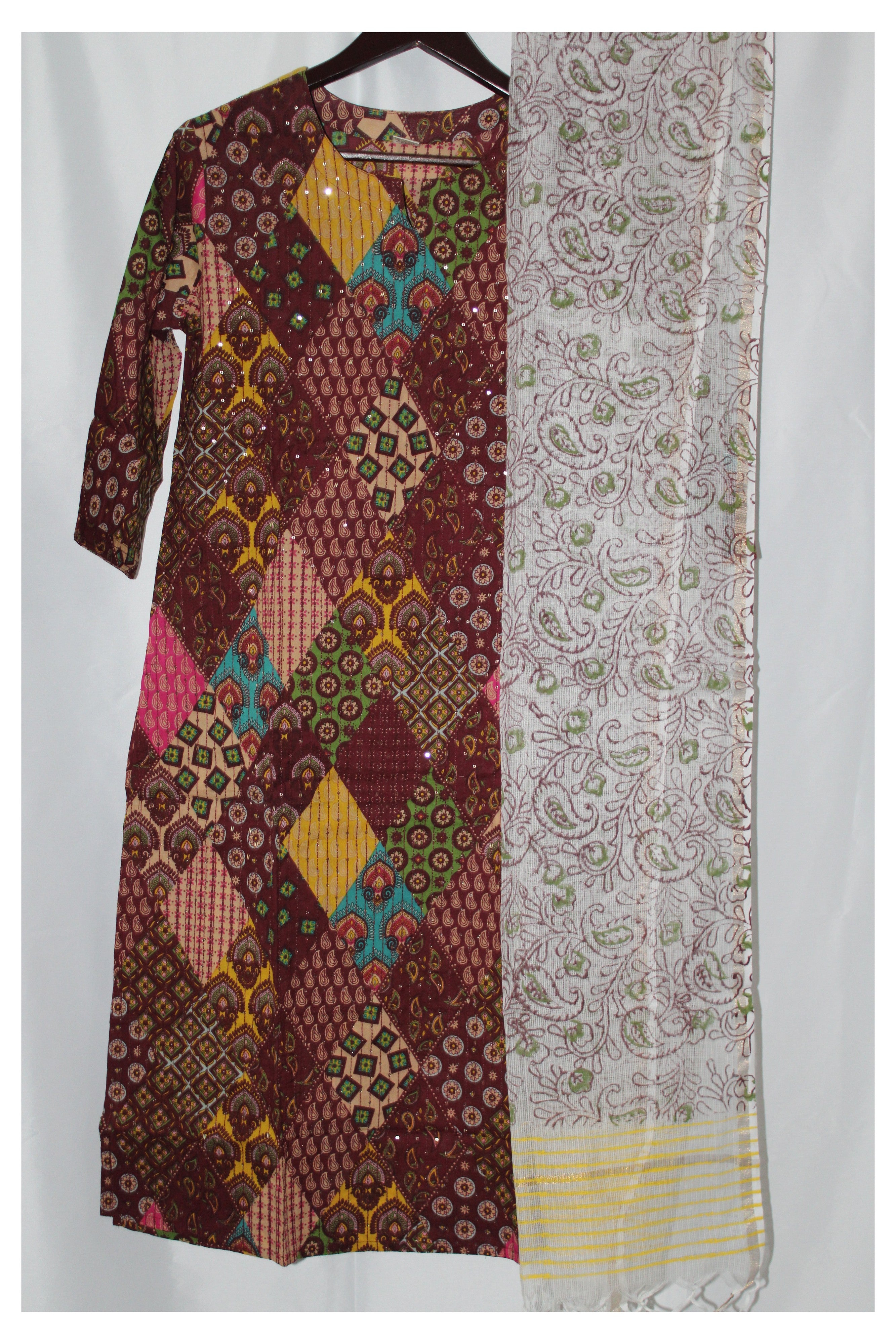 Women's Salwar Suit with Dupatta and Bottom Pant Cotton Multi Colour Floral Print Round Neck