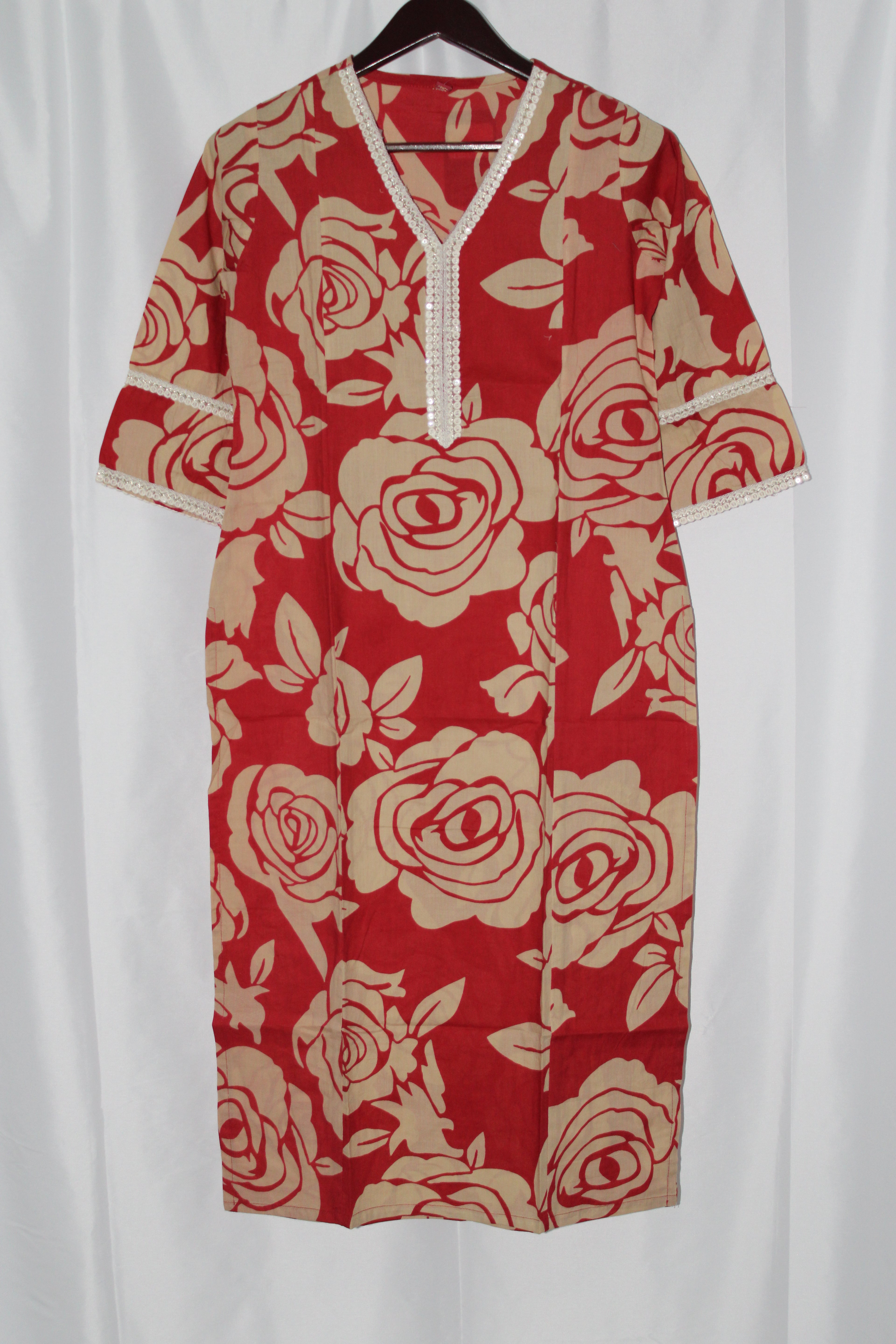 Women's Single Kurthi Cotton Floral Print on V Neck