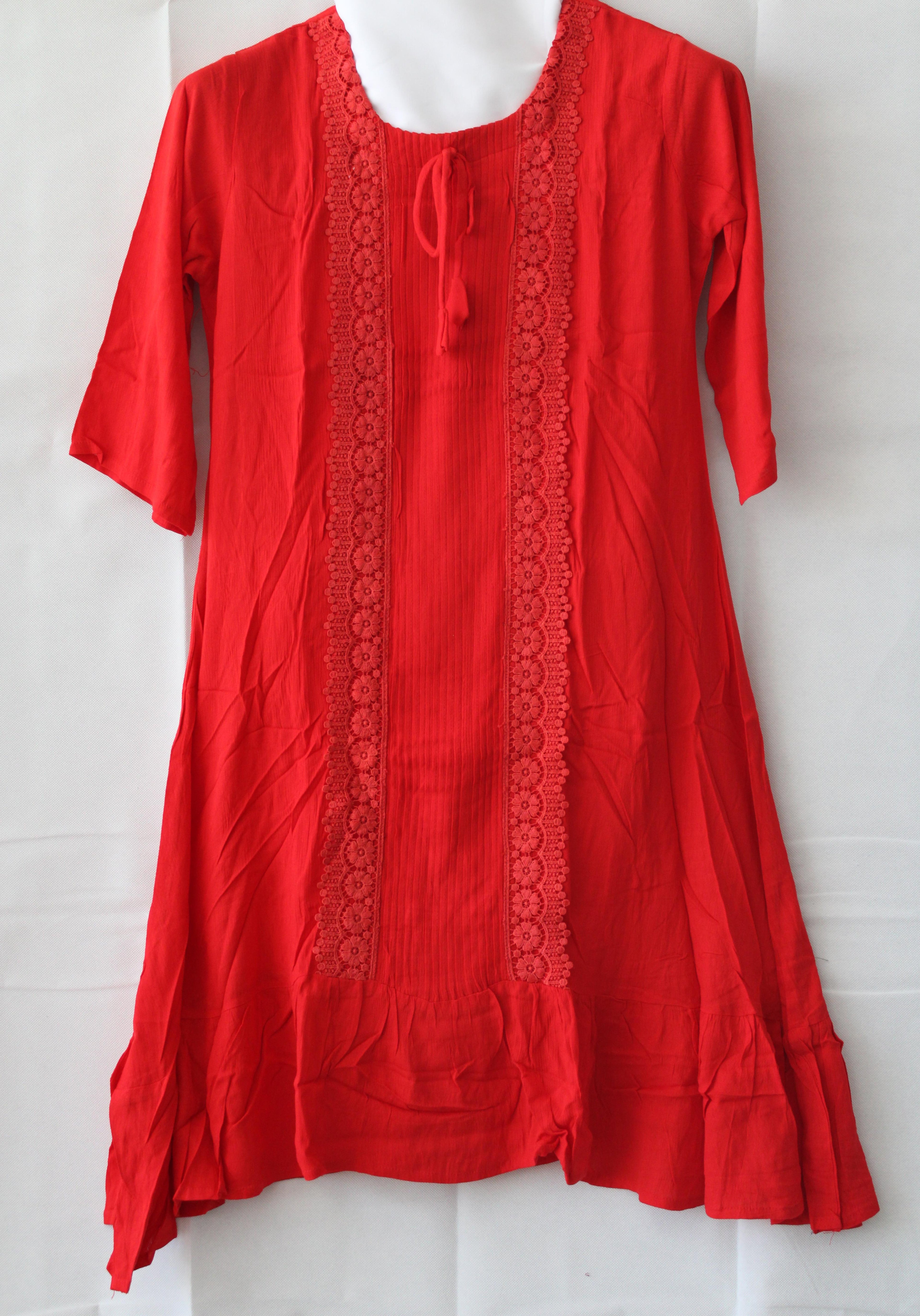 Women's Kurti Rayon Line Embroidery with Round Neck