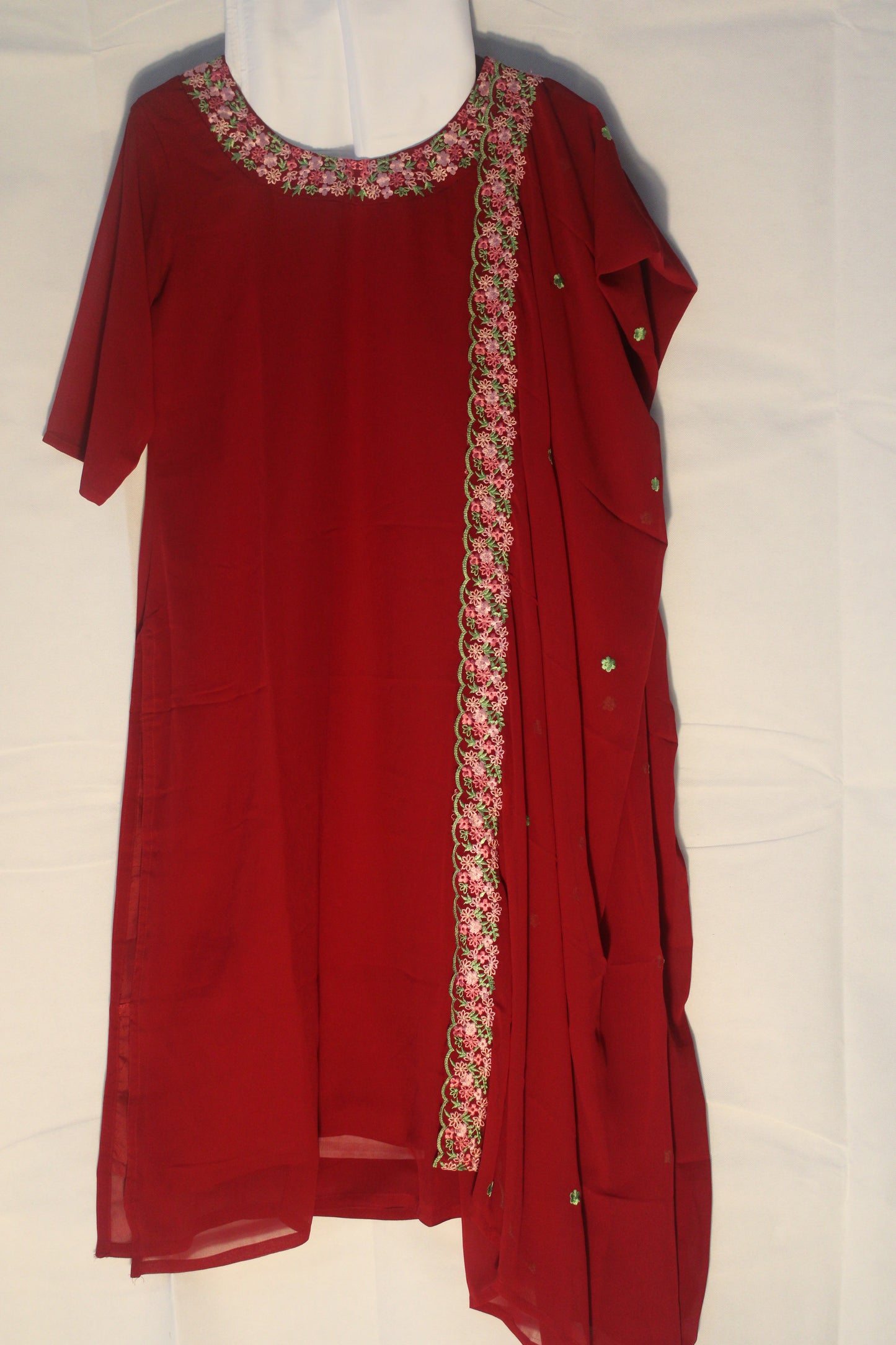 Women's Salwar Suit with Dupatta and Bottom Pant Georgete Plain on Embroidery on Round Neck