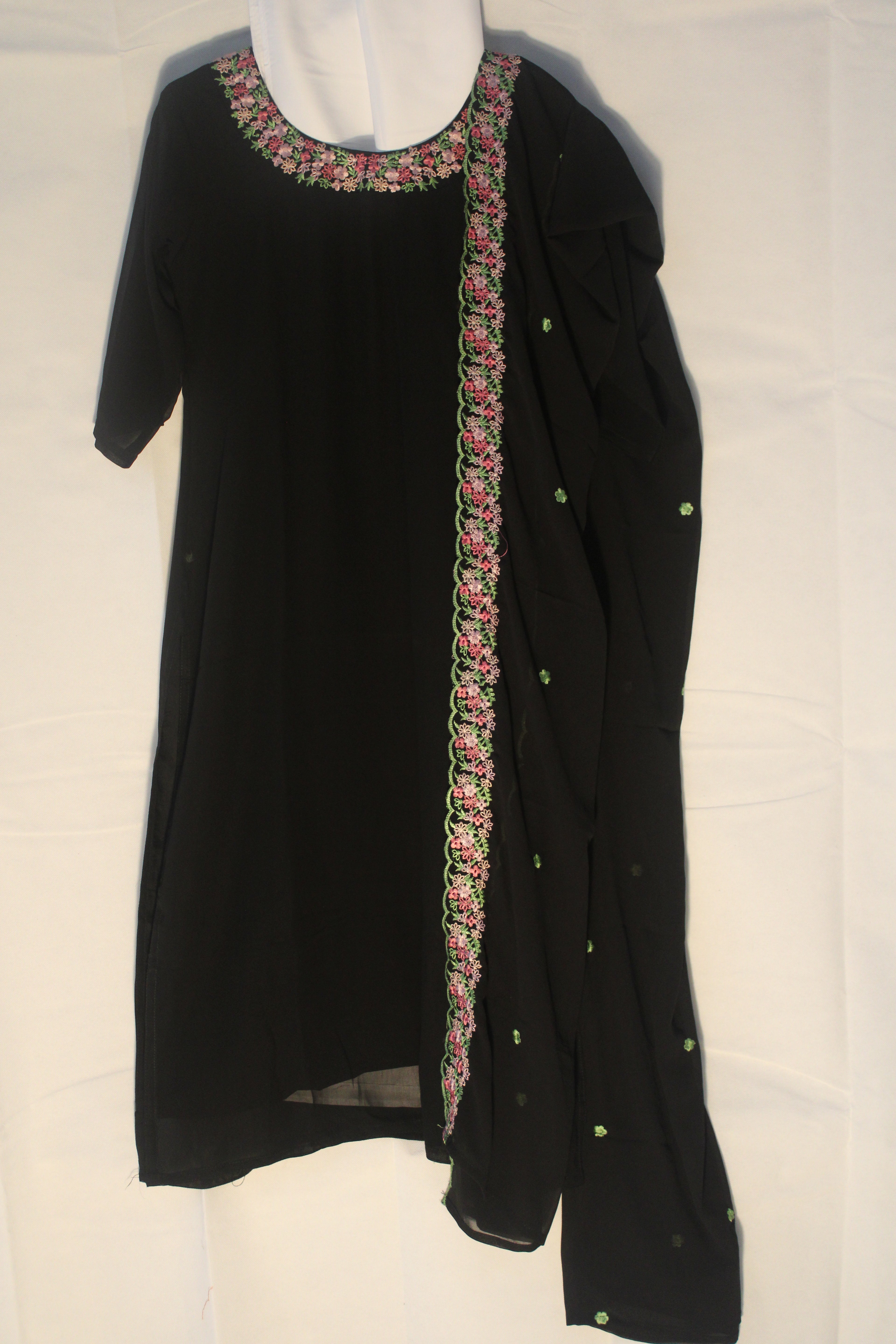 Women's Salwar Suit with Dupatta and Bottom Pant Georgete Plain on Embroidery on Round Neck