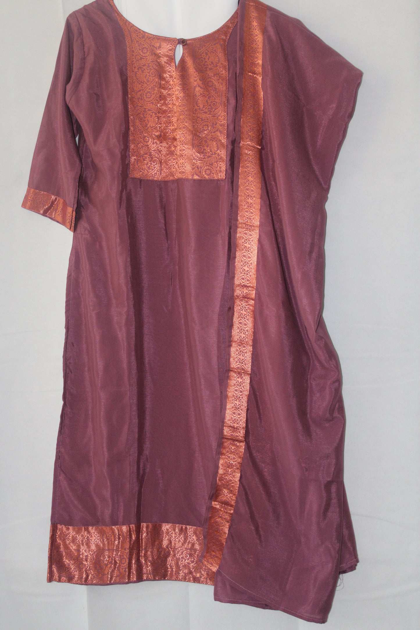 Women's Salwar Suit Vichitra Silk Plain with Embroidery Round Neck.