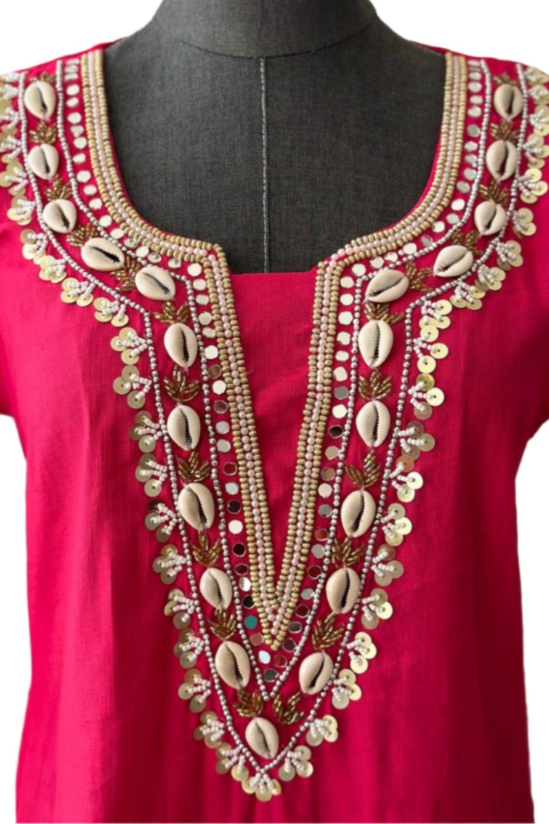 Co Ord Set Indian Outfit  Features Intricate Hand Made Work Around The Neckline and Down The Front & Matching Pants.