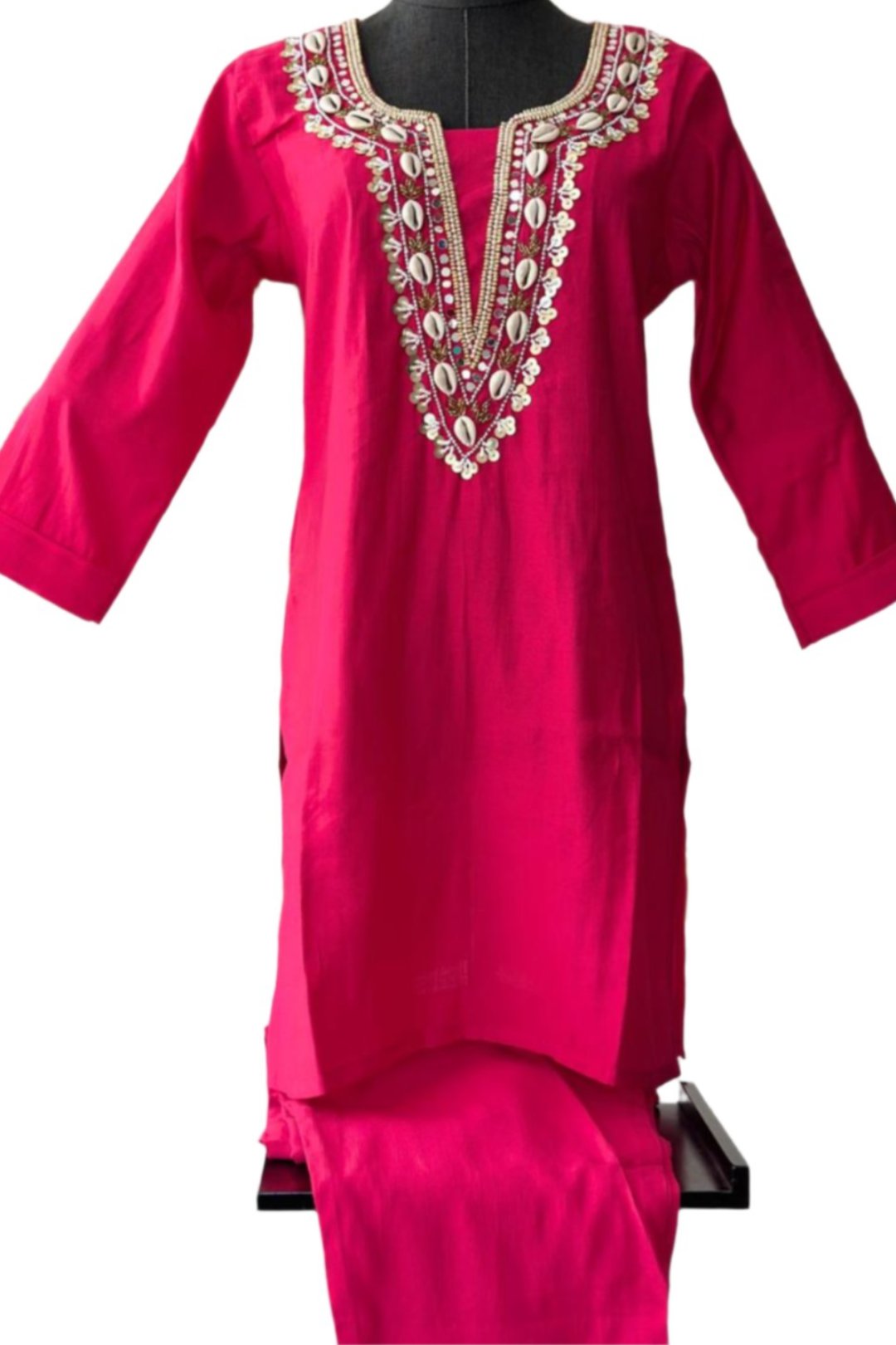 Co Ord Set Indian Outfit  Features Intricate Hand Made Work Around The Neckline and Down The Front & Matching Pants.