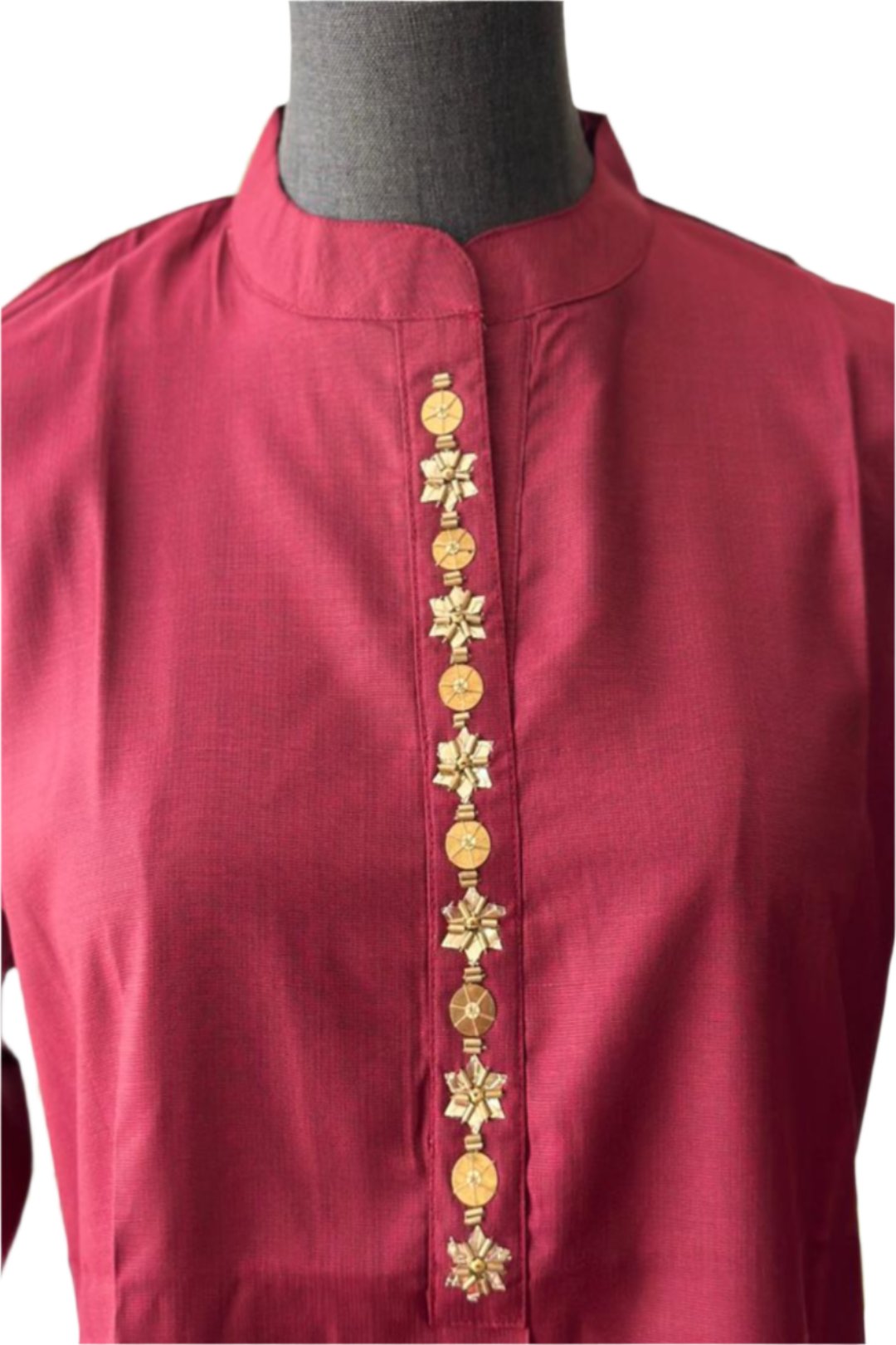 Kurta wiht Long Sleeves And Intricate Golden Handwork  Embroidery Down The Front Placket Made With Viscose Fabric