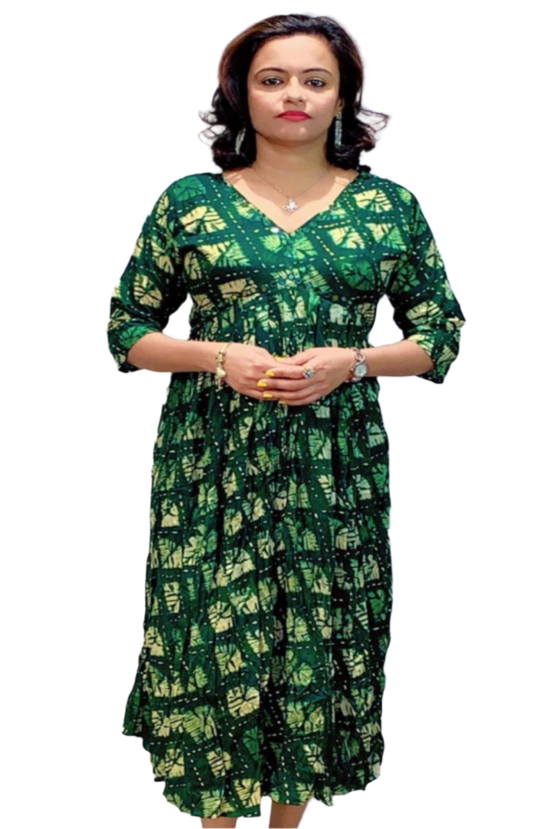 Frock With Mirror Pattern And Aliya Cut With V Neck.