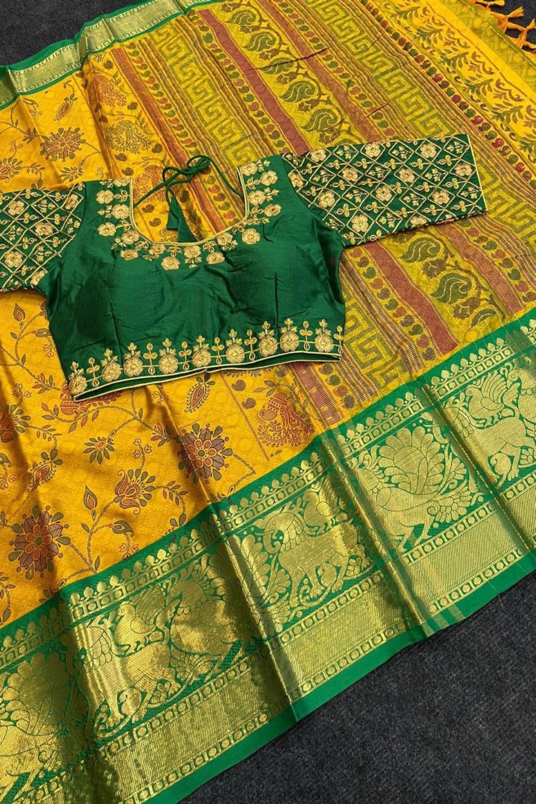 Trendy Saree With Matching Stiched Blouse.