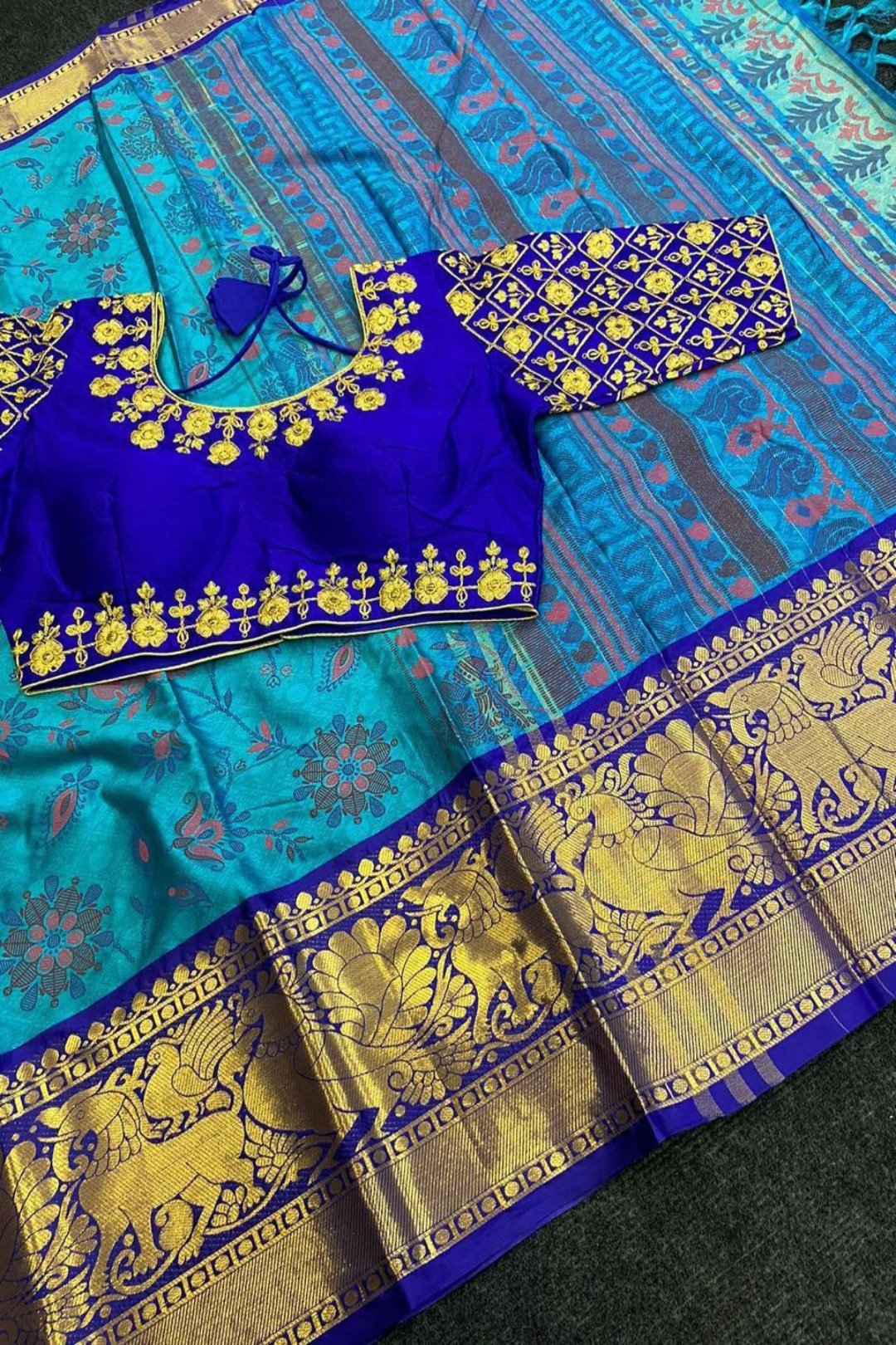 Trendy Saree With Matching Stiched Blouse.