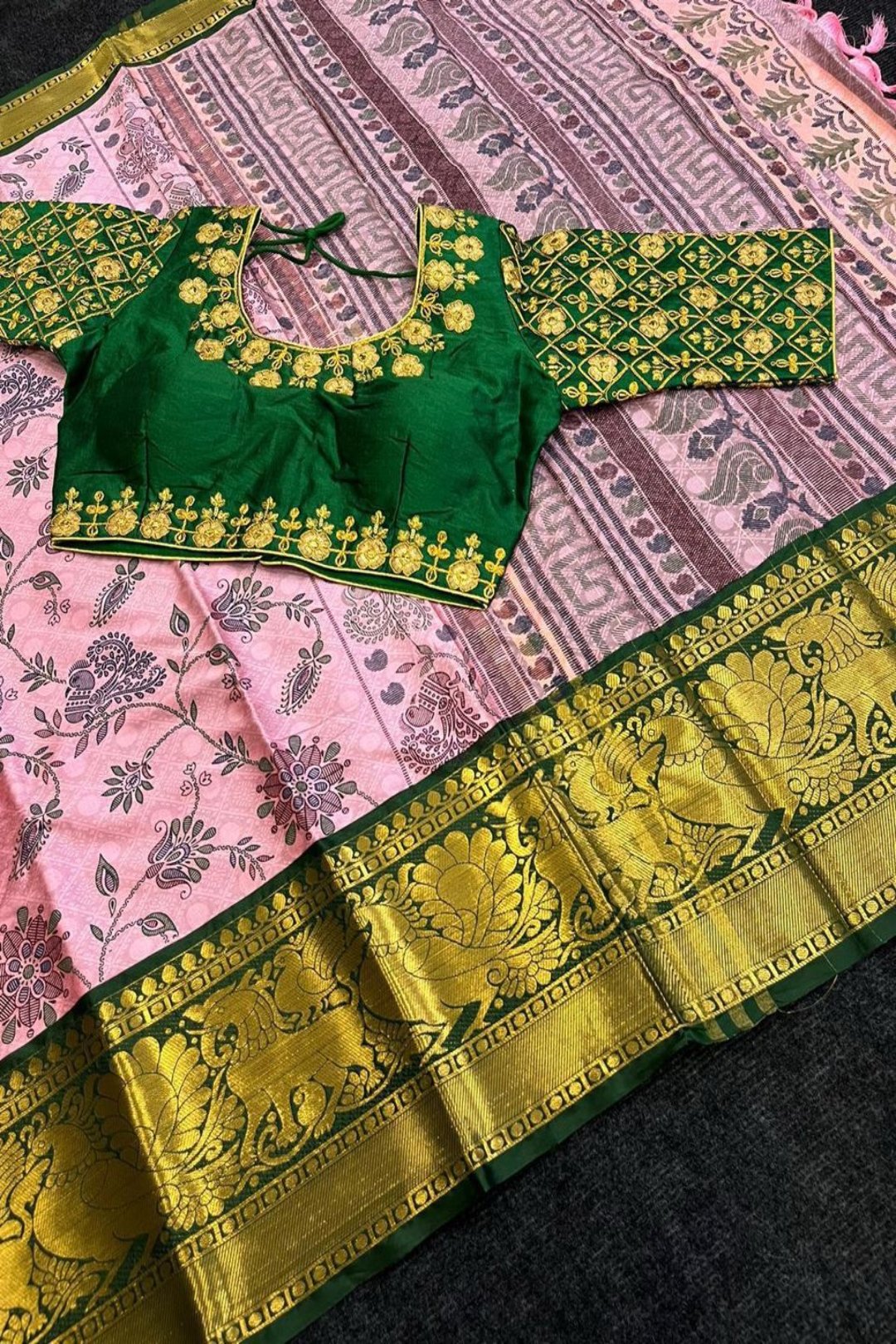 Trendy Saree With Matching Stiched Blouse.