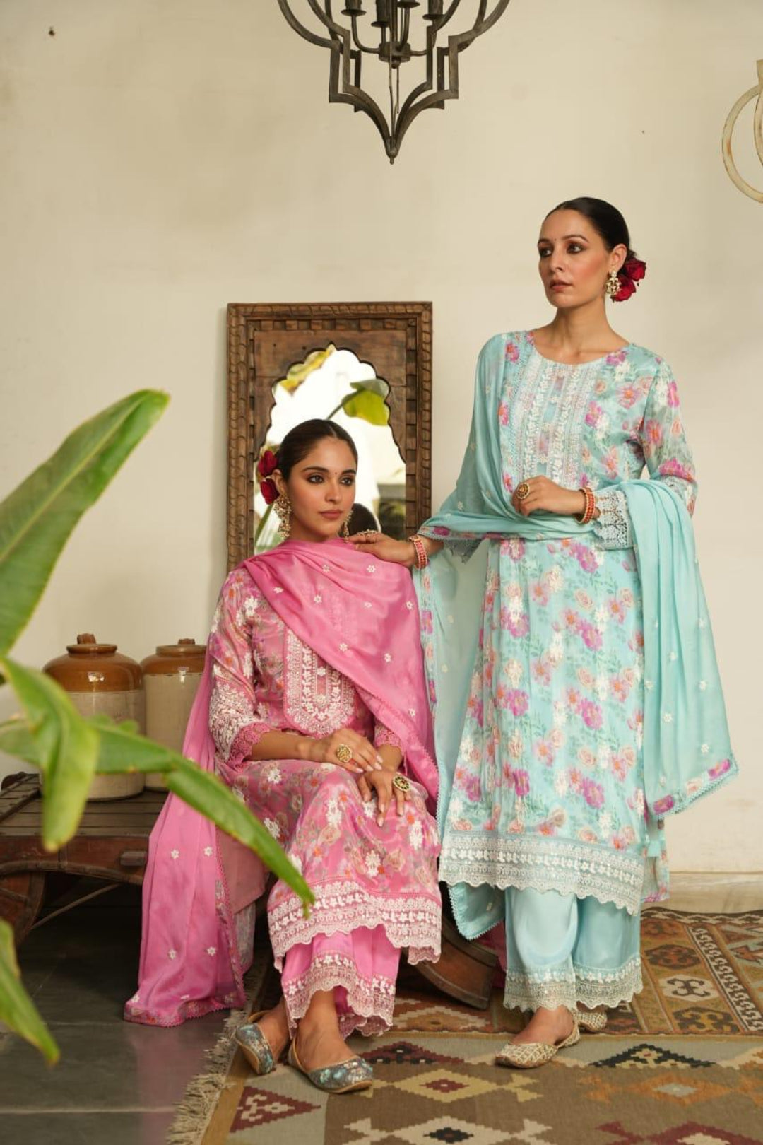 Trendy designer party wear salwar set with muslin pattern.