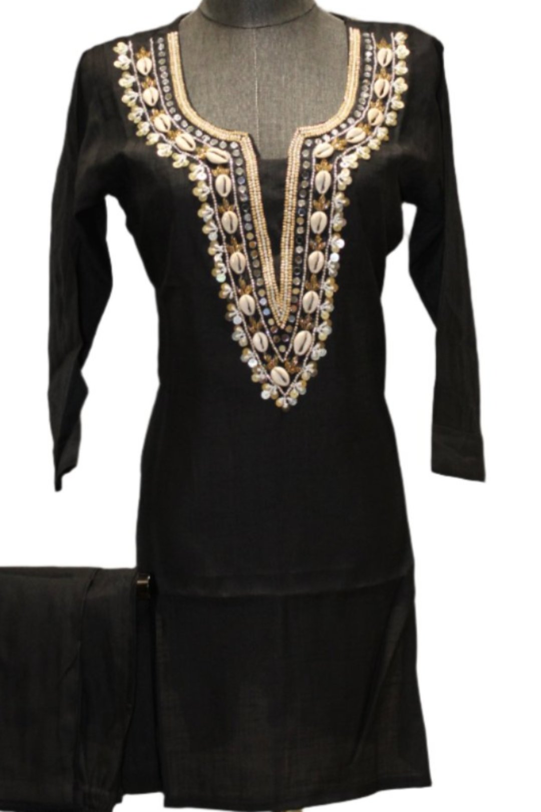 Co Ord Set Indian Outfit  Features Intricate Hand Made Work Around The Neckline and Down The Front & Matching Pants.