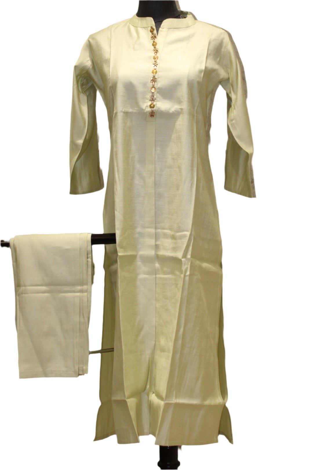 Kurta wiht Long Sleeves And Intricate Golden Handwork  Embroidery Down The Front Placket Made With Viscose Fabric