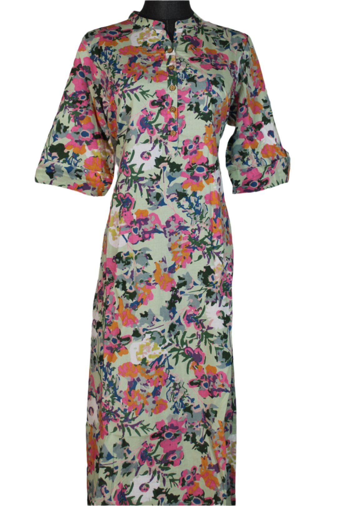 The cotton kurti in the image features a lovely floral print.