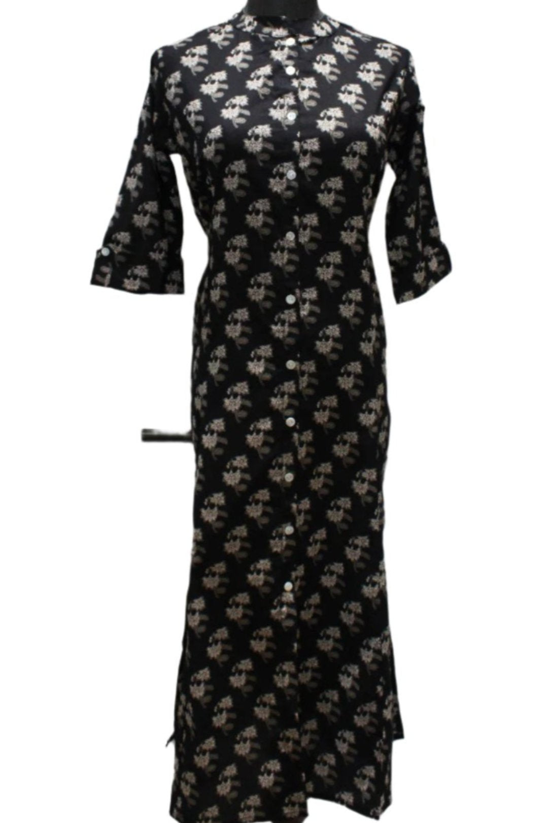 Black Cotton Kurta With Three Fourth Sleeves