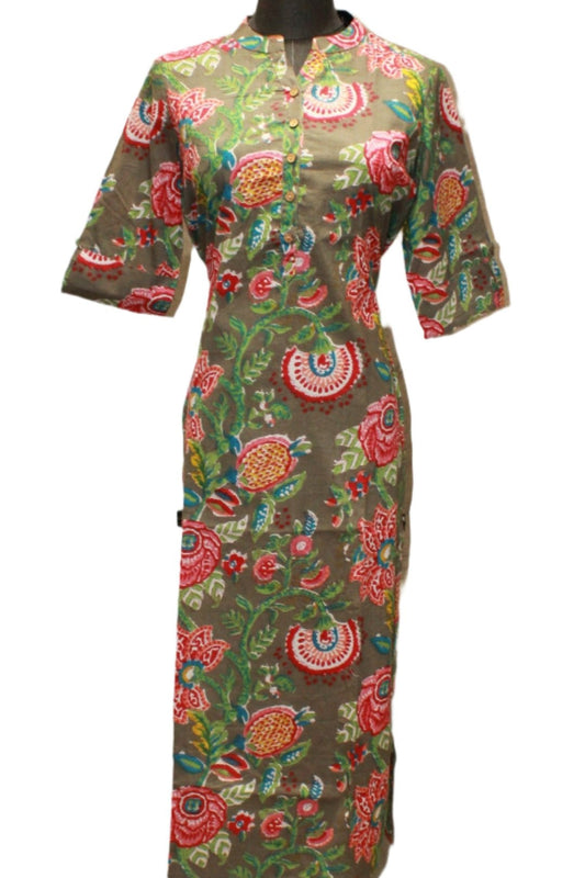 Cotton Floral printed Kurta with Three Fourth Sleeves