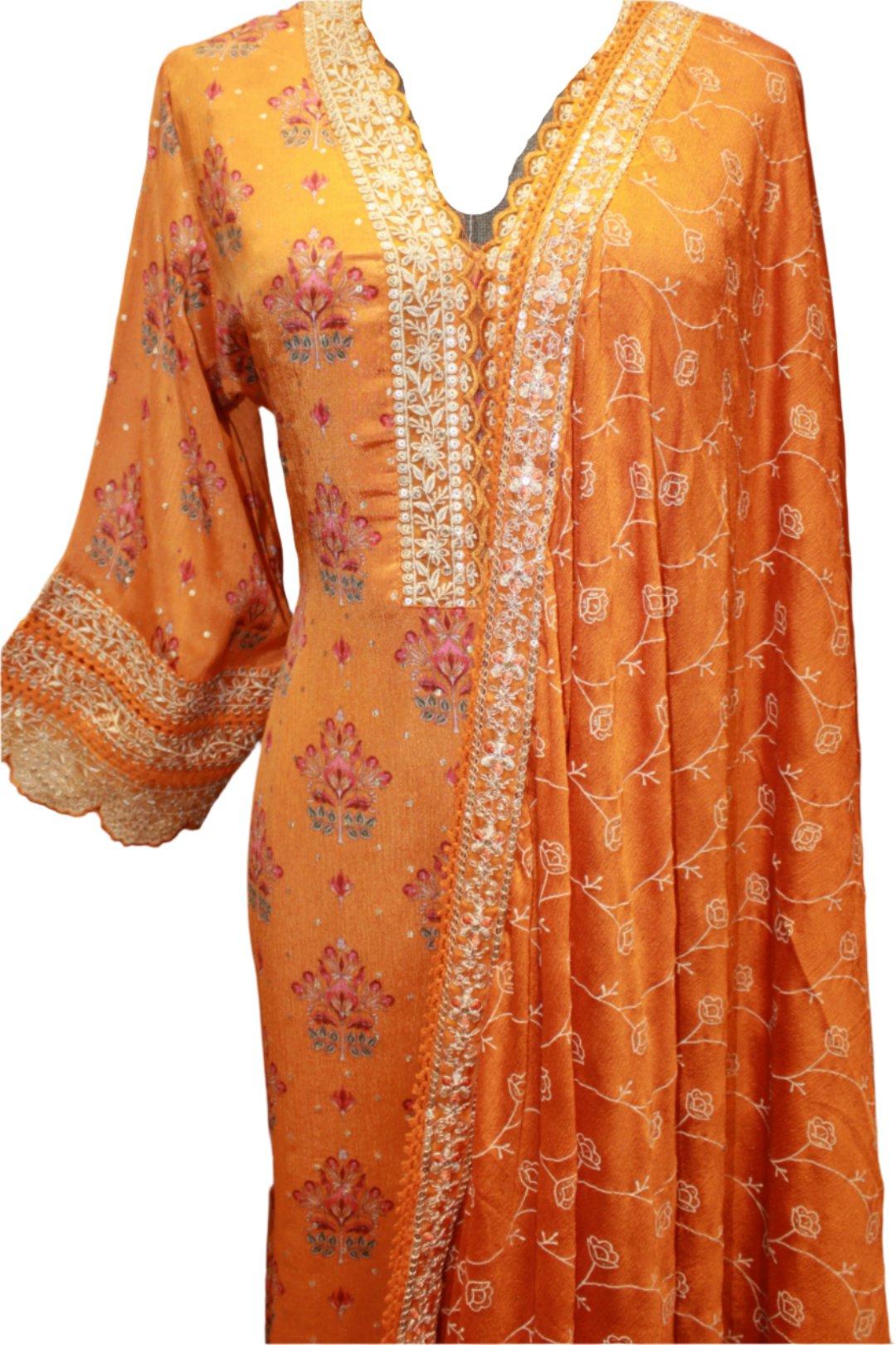 Stunning Orange Coloured Floral Printed Salwar Kameez