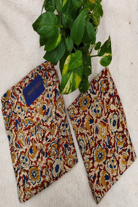 Women's  Co-Ord Set with kalamkari printed slitted pattern.