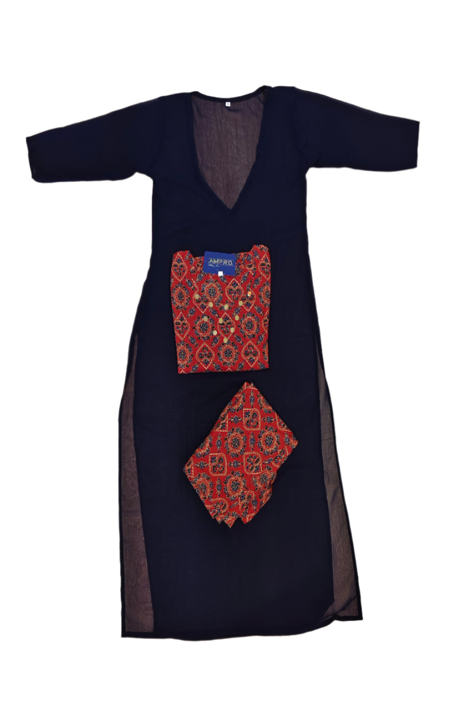 Women's cotton top , bottom with georgette over coat.