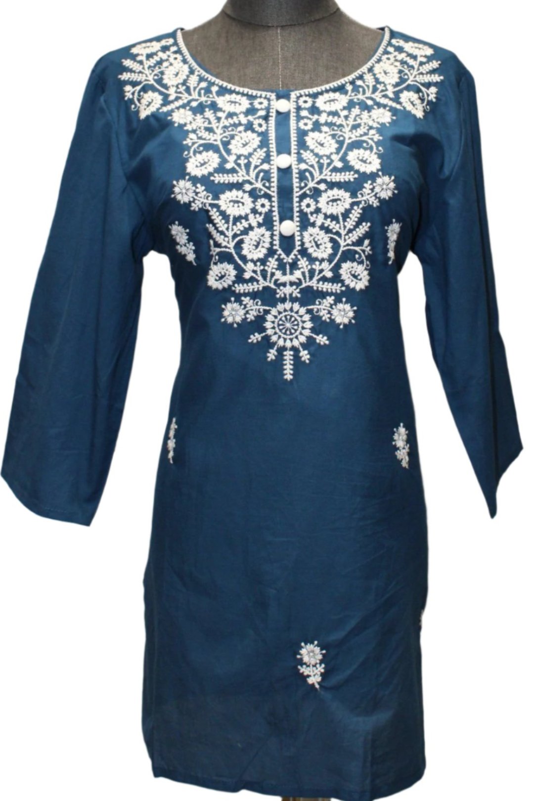 Beautiful teal blue chikankari kurti.