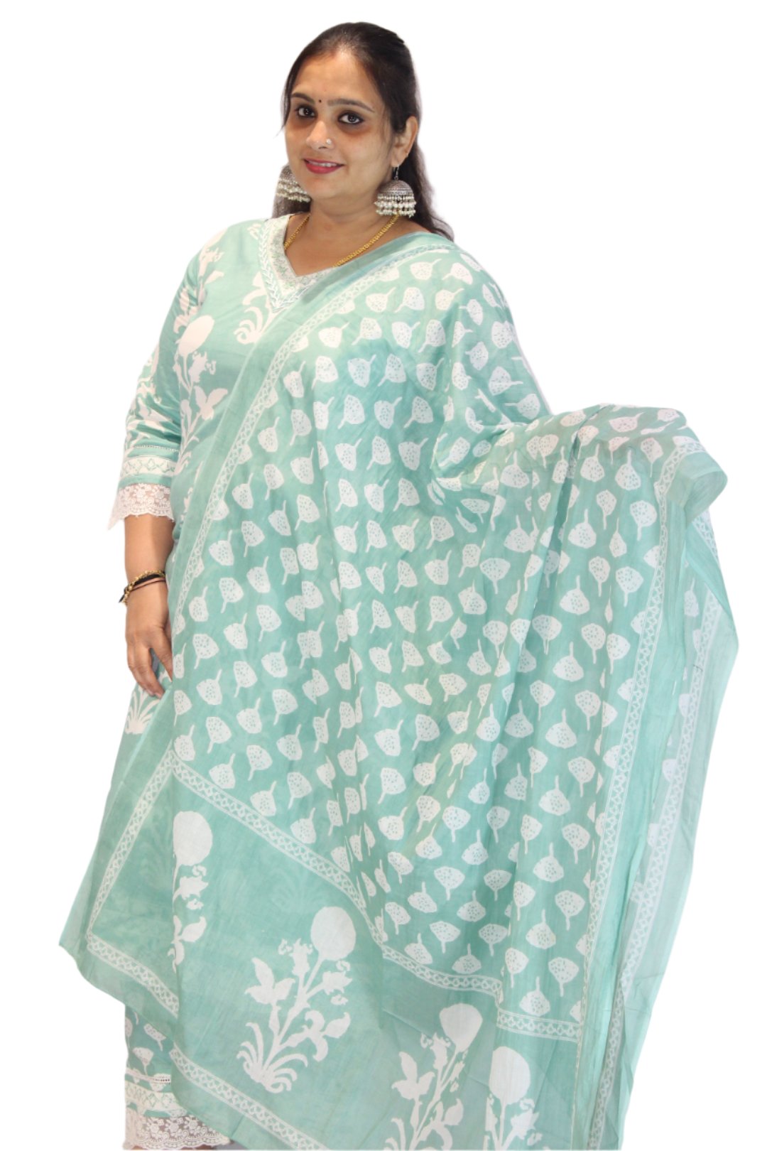 Kurti Set printed  patterns includes floral and paisley motifs.