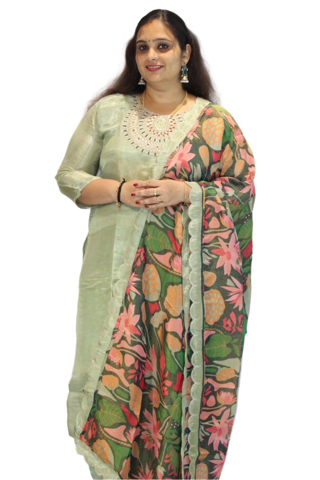 Traditional South Asian outfit known as a salwar kameez.