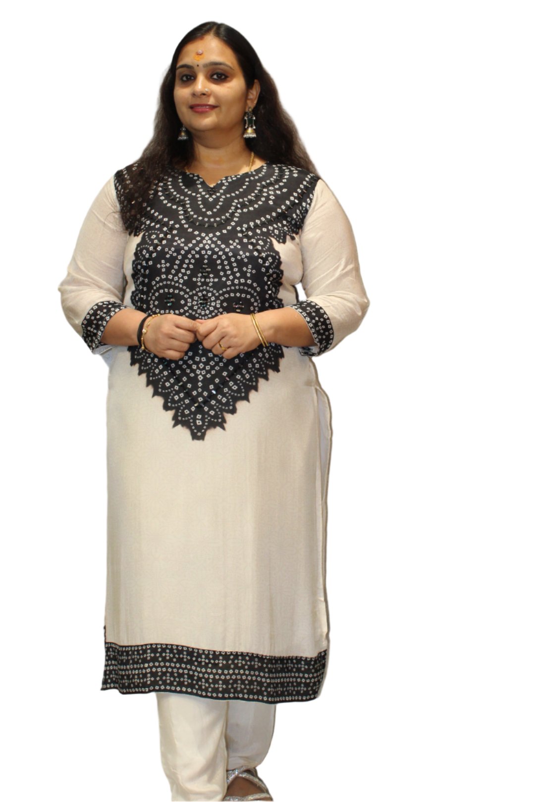 Salwar Suits with Bottom and Dhupatta. Detailed Neck Line Bandini Print