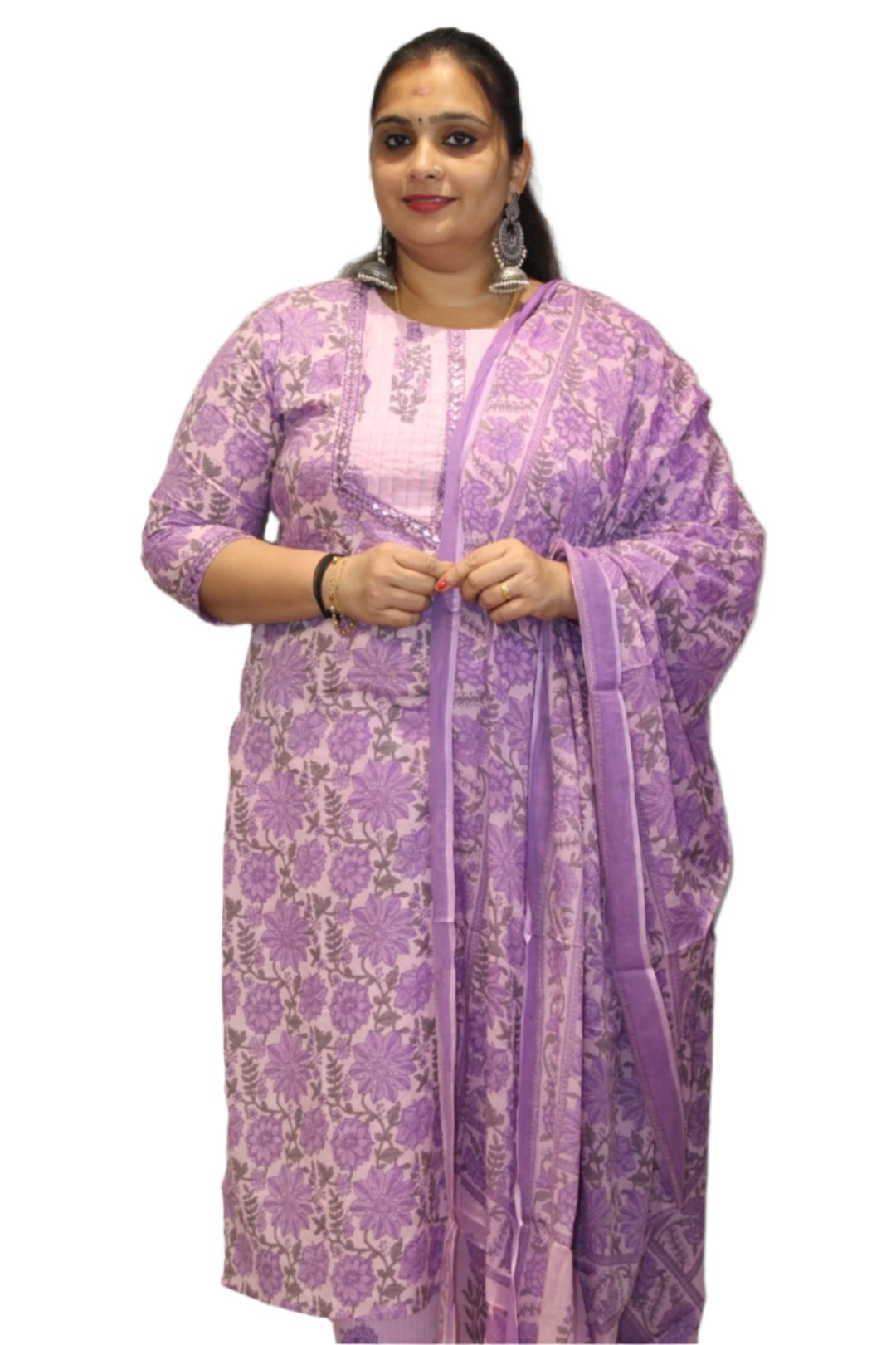 Salwar Suits With Dhupatta,Bottom And Round Neck With Mirror Work.