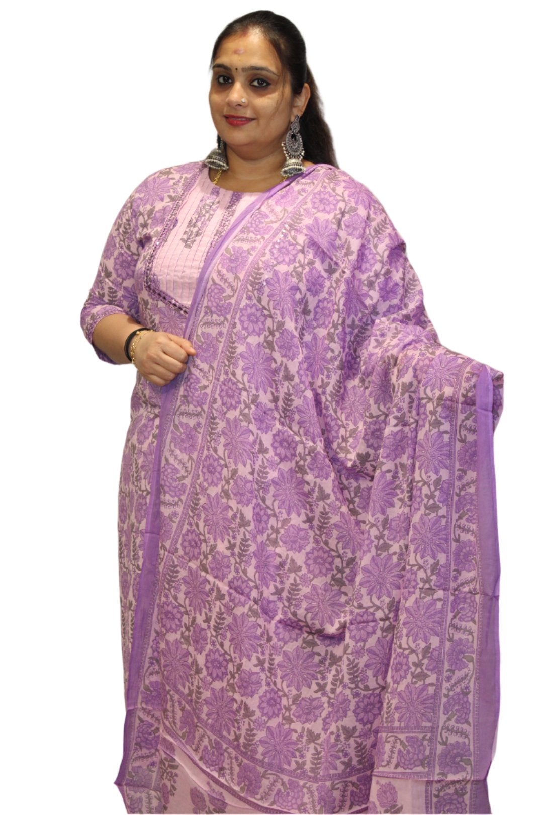 Salwar Suits With Dhupatta,Bottom And Round Neck With Mirror Work.