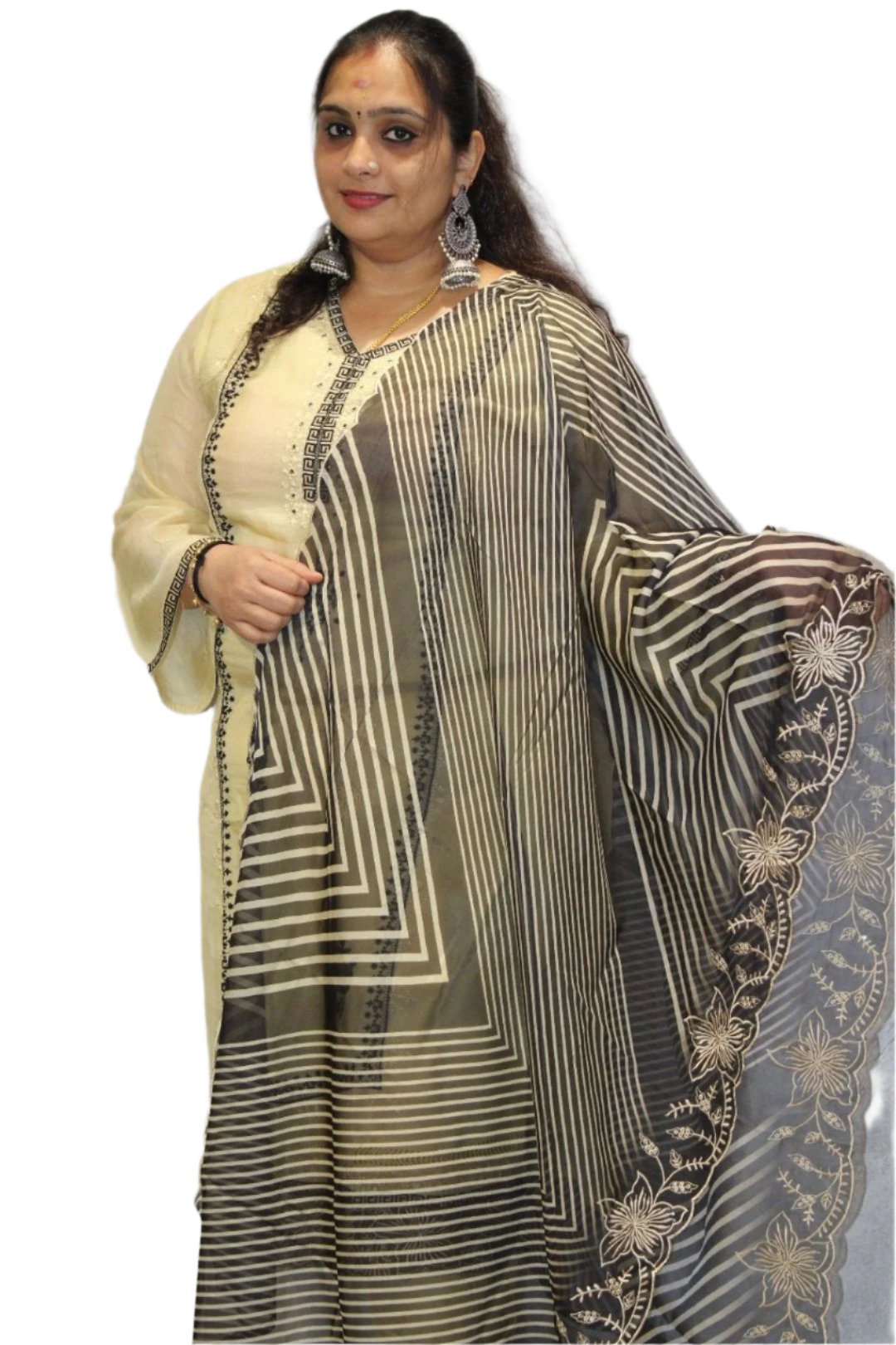 Salwar Suits with Dhupatta and Bottom Vneck with sugar beeds work.