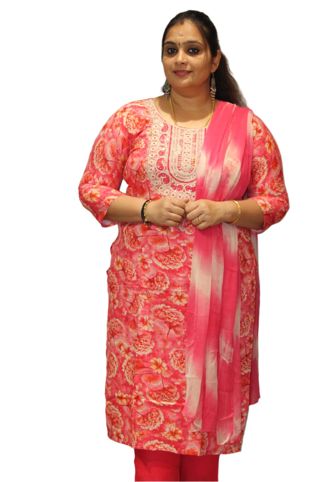 Salwar Suits with Dhupatta, Bottom Thred Work And Round Neck.