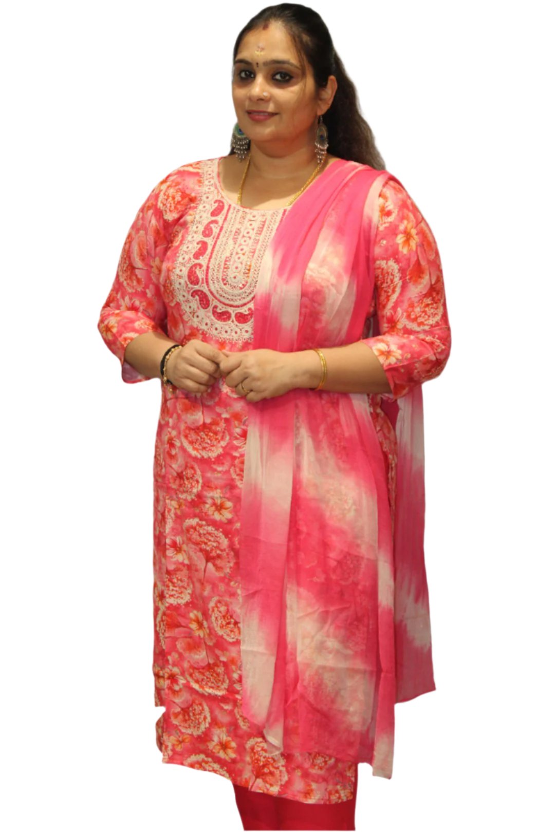 Salwar Suits with Dhupatta, Bottom Thred Work And Round Neck.