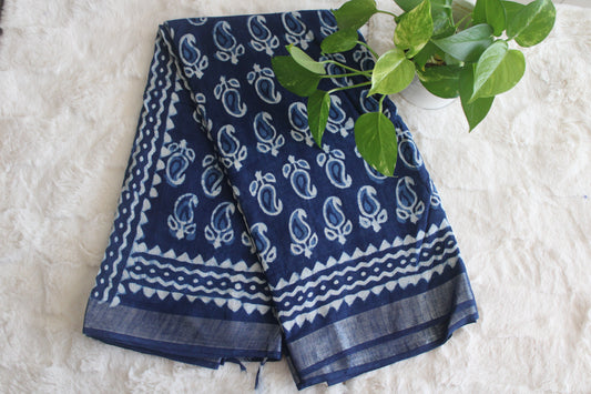 Women's Saree Linen Indigo