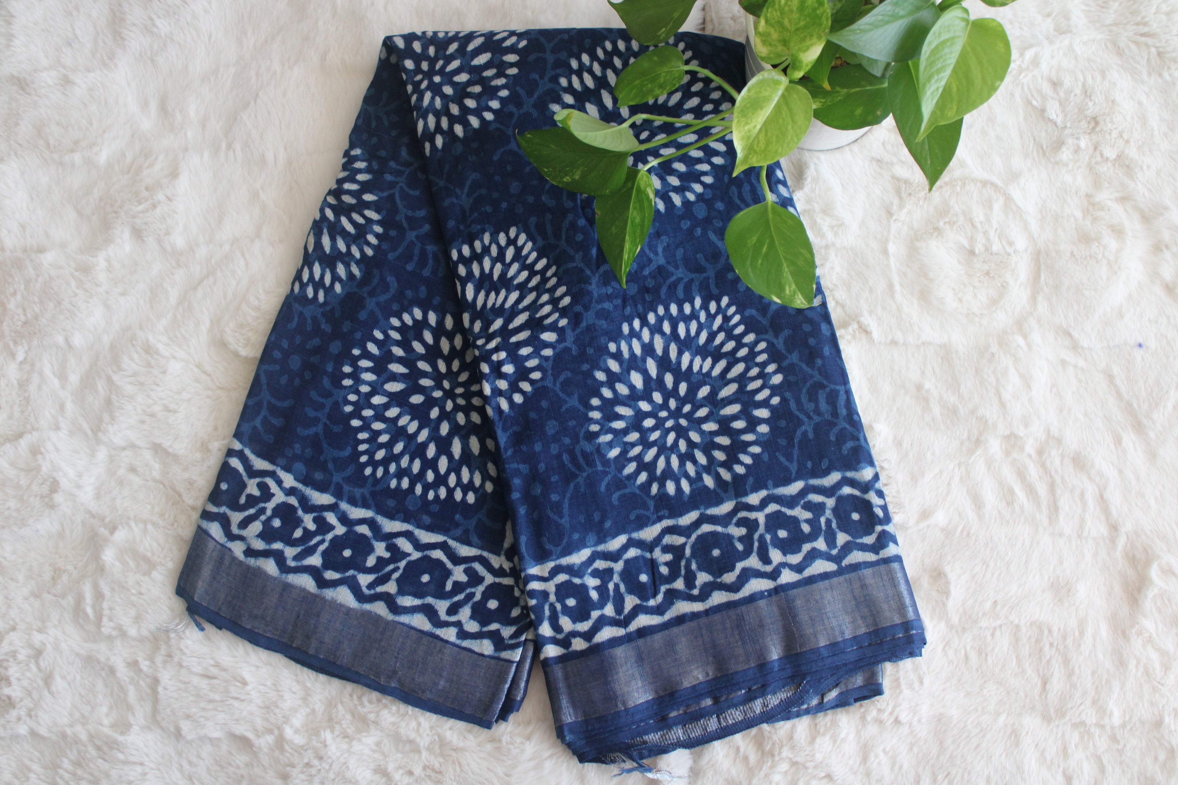 Women's Saree Linen Indigo