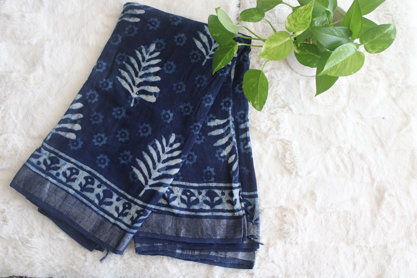 Women's Saree Linen Indigo