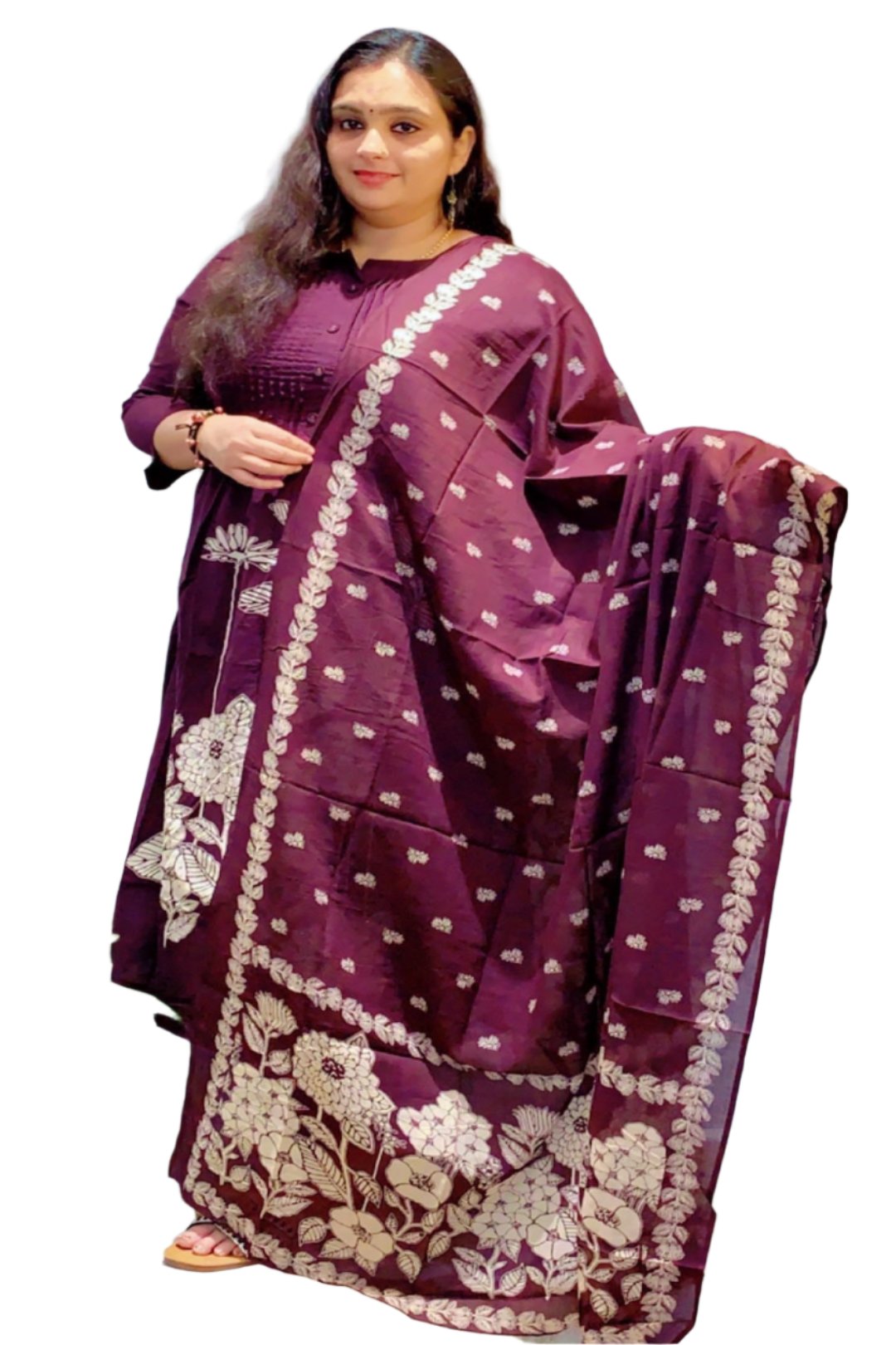 Salwar kameez with a dupatta.