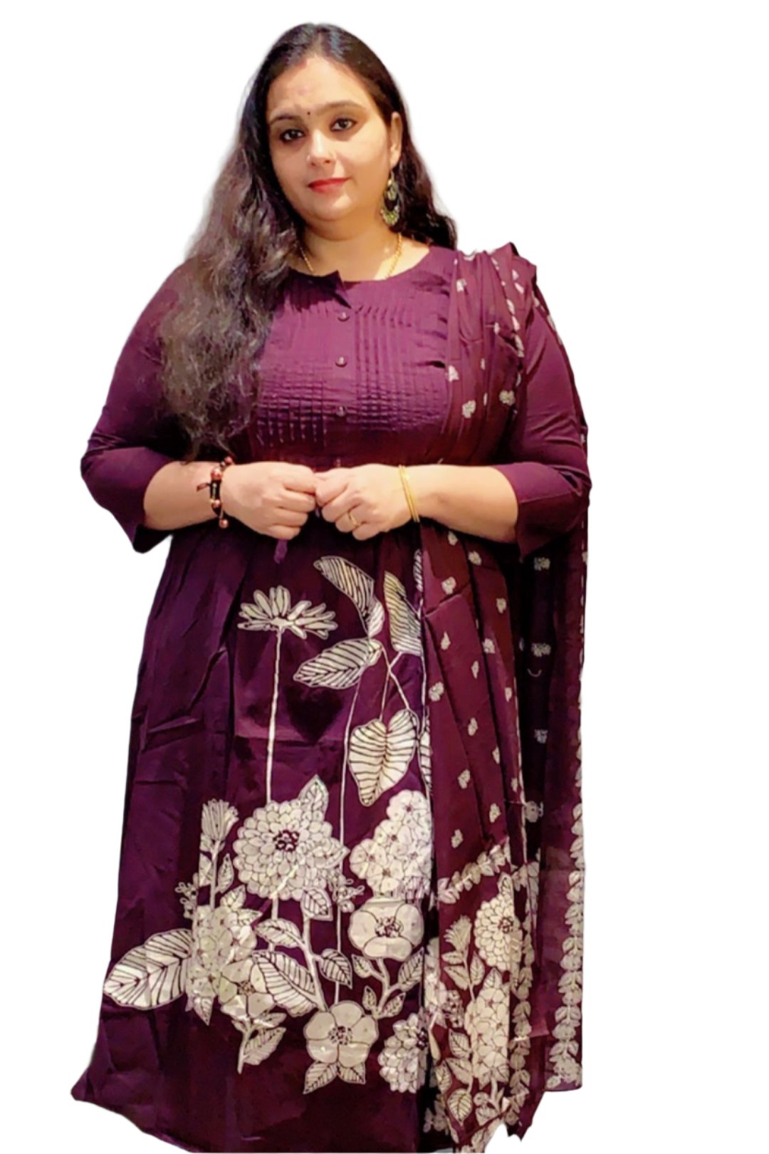 Salwar kameez with a dupatta.