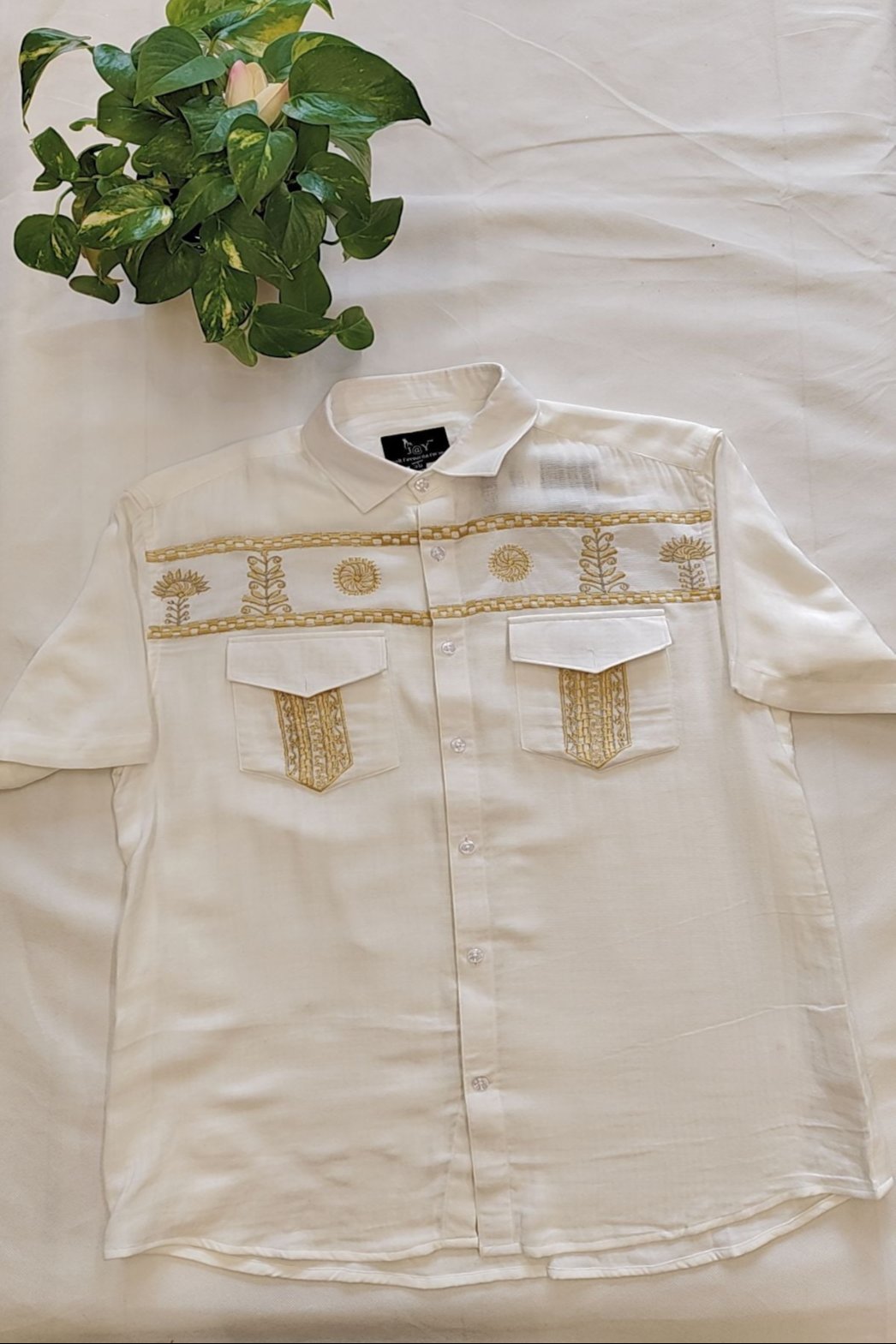 Men's wear Linen cotton Half Sleeves shirt with embroidery pattern.