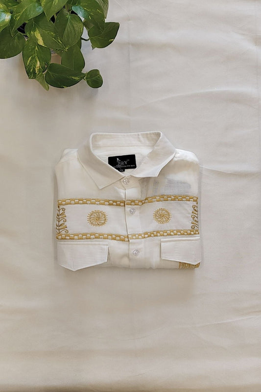 Men's wear Linen cotton Half Sleeves shirt with embroidery pattern.