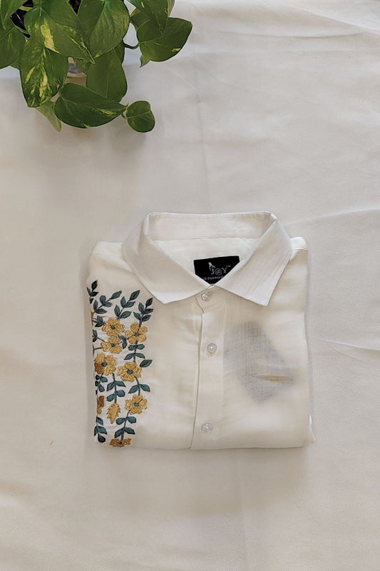 Men's wear cotton Linen embroidery full Sleeves Shirt.