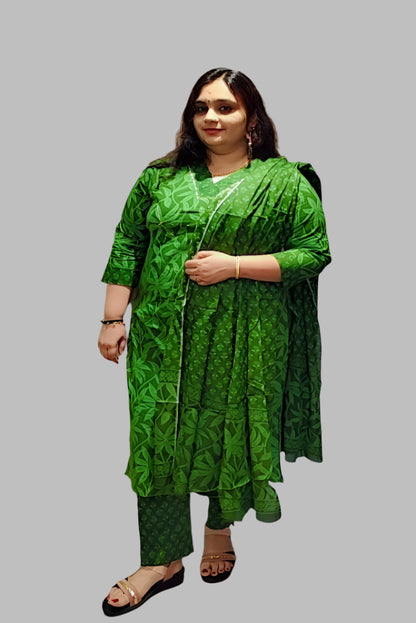 Women's Salwar Suit with Dupatta and Botton Pant Cotton V Neck.