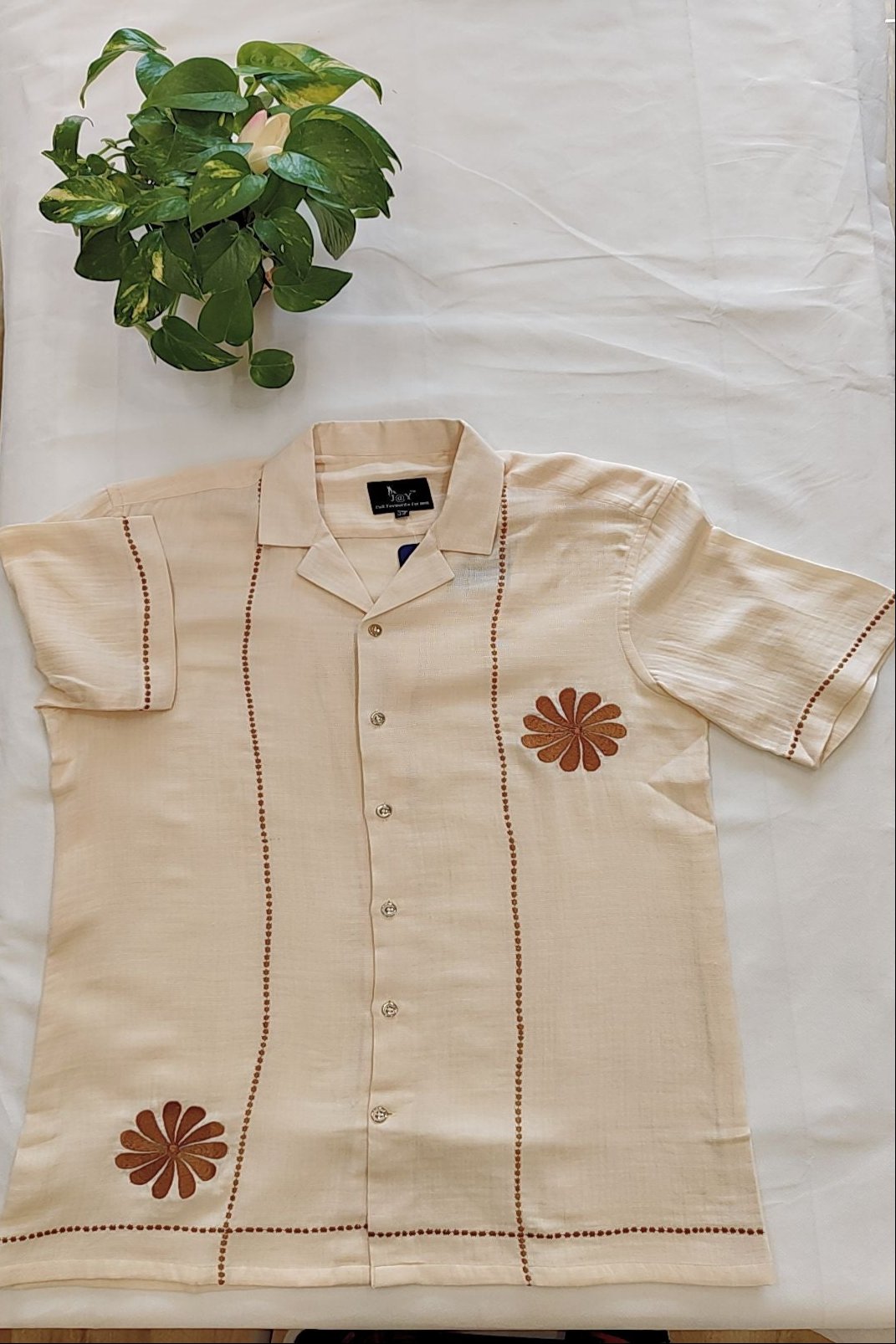 Men's cotton Linen Half Sleeves Shirts And Trouser with embroidery pattern.