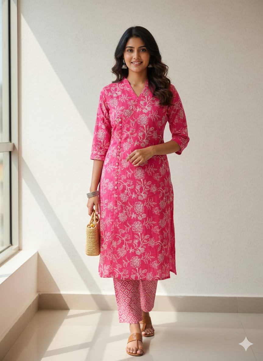 Pink Color Cord Set Printed