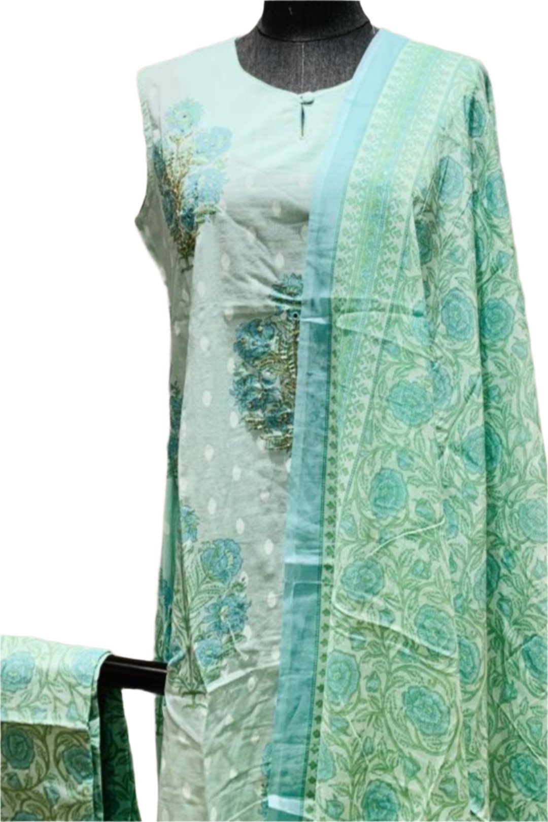 Sleeveless Cotton Salwar Kameez with Floral Print