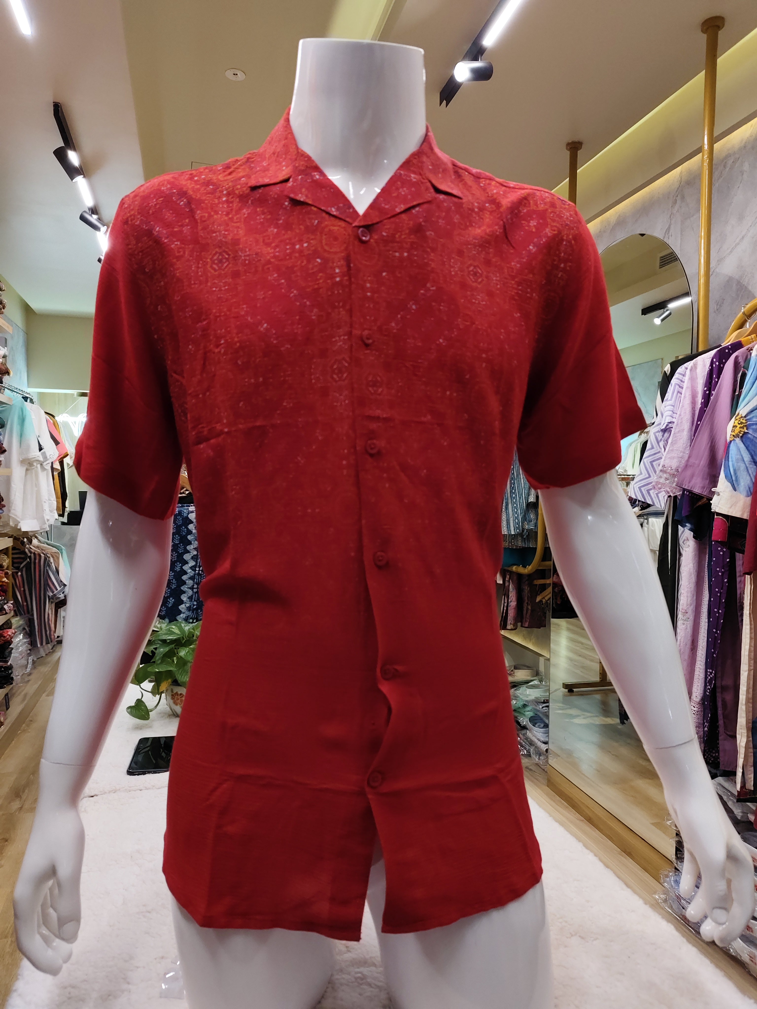 Cotton Linen Half Sleeves printed Shirt.